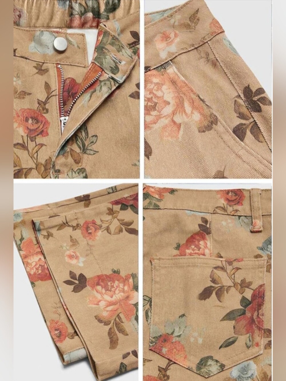 Loveimgs Khaki Floral Wide-Leg Baggy Mid-Rise Jeans - Picture 10 of 12